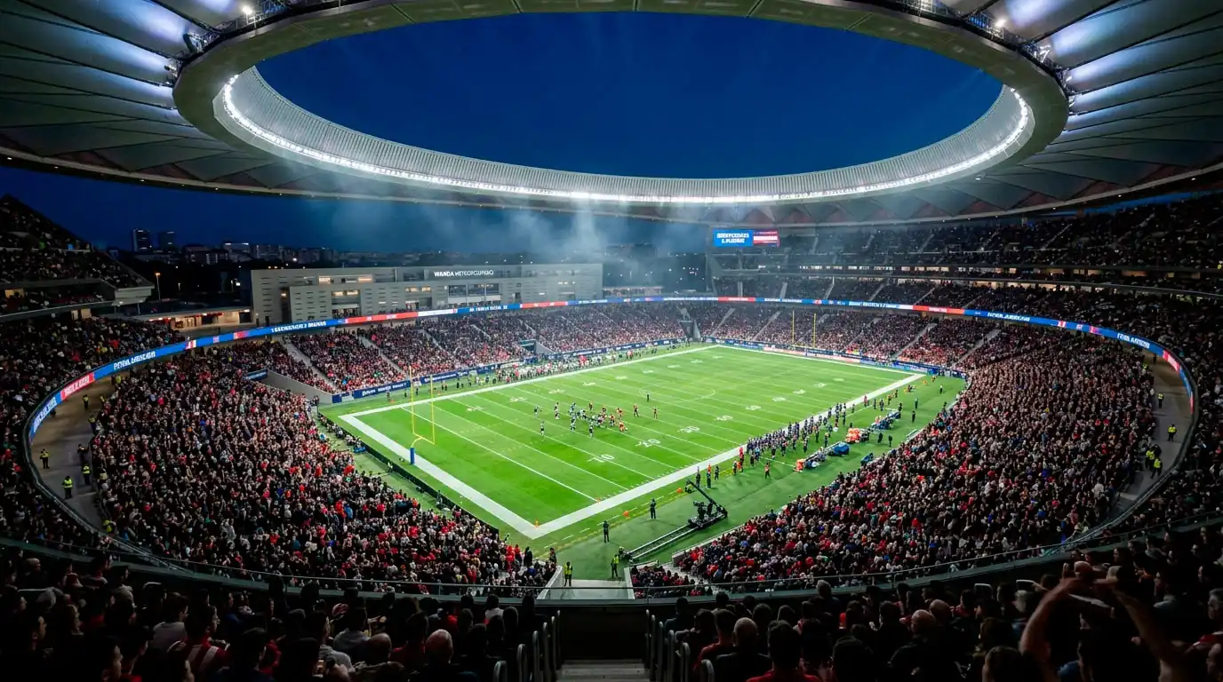 Aficionados llenando el estadio Santiago Bernabéu durante el partido de la NFL en Madrid en 2025